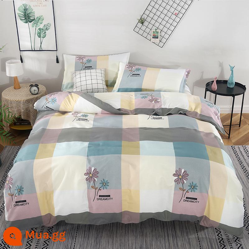 Cotton nguyên chất bốn mảnh 100 cotton chăn ga trải giường 4 ba mảnh ký túc xá sinh viên ga trải giường dày chăn ga gối mùa hè bốn mùa - hoa của những giấc mơ