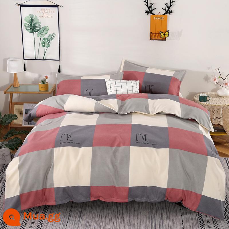 Cotton nguyên chất bốn mảnh 100 cotton chăn ga trải giường 4 ba mảnh ký túc xá sinh viên ga trải giường dày chăn ga gối mùa hè bốn mùa - Phong cách đơn giản và lớn