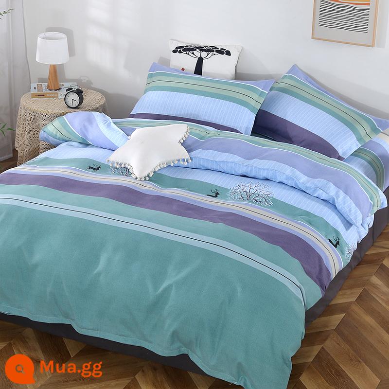 Cotton nguyên chất bốn mảnh 100 cotton chăn ga trải giường 4 ba mảnh ký túc xá sinh viên ga trải giường dày chăn ga gối mùa hè bốn mùa - rừng xanh