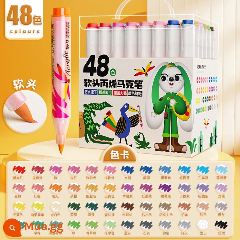 Qingzhu Trẻ em Acrylic Mac Pen Đầu mềm Học sinh Không thấm nước Màu sắc có thể xếp chồng lên nhau Không thấm nước Không độc hại Có thể giặt được Nhanh khô Màu trắng Cọ vẽ tranh Vẽ tay Graffiti DIY 12 màu 24 màu Bút màu nước - Đầu mềm 48 màu [lượng mực gấp đôi, không cần nhấn] đi kèm túi xách tay