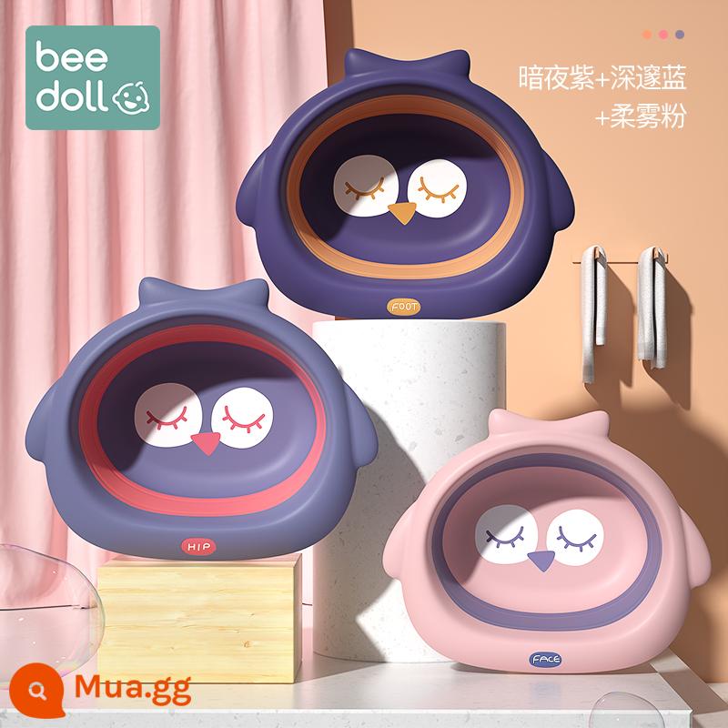 Chậu rửa mặt cho bé sơ sinh beedoll có thể gập lại chậu rửa cho bé sơ sinh chậu nhỏ 3 gói - [Phong cách mờ có thể gập lại] Màu hồng sương dịu + Tím đêm + Xanh đậm