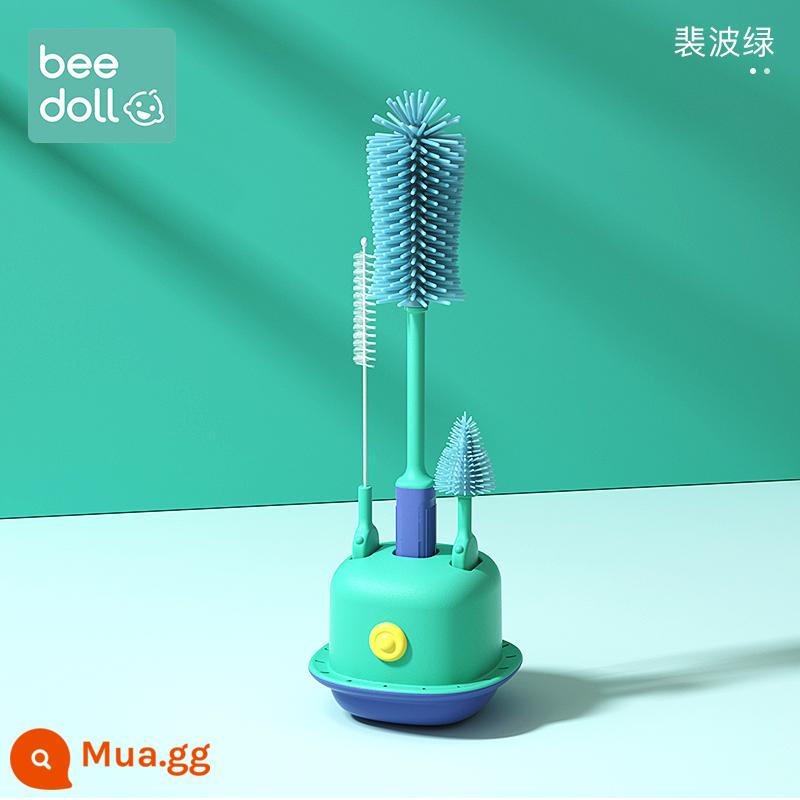 Beidou Silicone Bàn Chải Bình Sữa Cho Bé Làm Sạch Làm Mới Bé Sơ Sinh Đặc Biệt Ống Hút Núm Vú Bàn Chải Giá Đỡ Bộ Bàn Chải Vệ Sinh - Pei Bo Green [Bộ 3 món có tay cầm thẳng + giá đựng bạch tuộc]