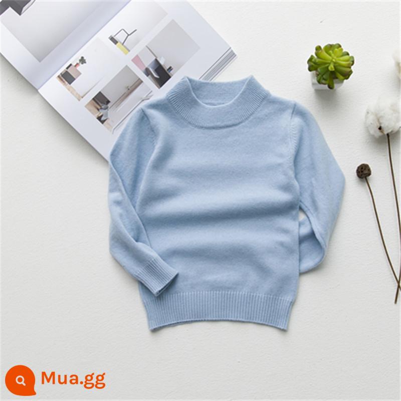 Mùa thu đông trẻ em áo len cashmere cao cổ quần áo bé gái áo len bé trai áo chui đầu cho bé áo len dày dặn tùy chỉnh - Áo cổ lọ dày màu xanh da trời nửa sợi đôi