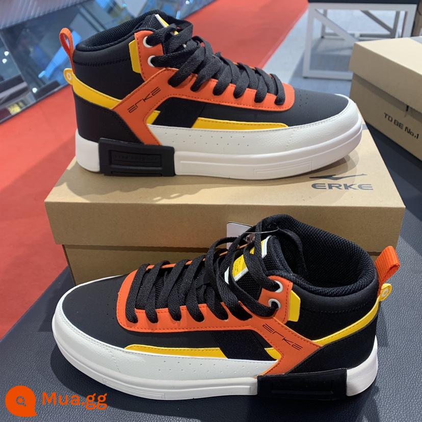 Hongxing Erk Giày nam 2021 Mùa thu và mùa đông Giày sneakers Giày thể thao Xu hướng giày giải trí bình thường cao 11121301287 - Màu đen/cam/cam thật