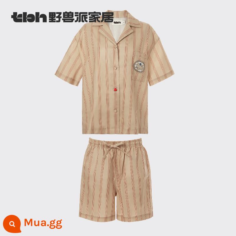 tbh trường thú nhà chú thỏ có tình yêu cotton tencel phiên bản dài dịch vụ tại nhà phù hợp với thỏ năm bốn mùa vài bộ đồ ngủ - "Thỏ nhỏ có tình yêu" Bộ đồ phòng chờ ngắn bằng vải cotton Tencel Camel