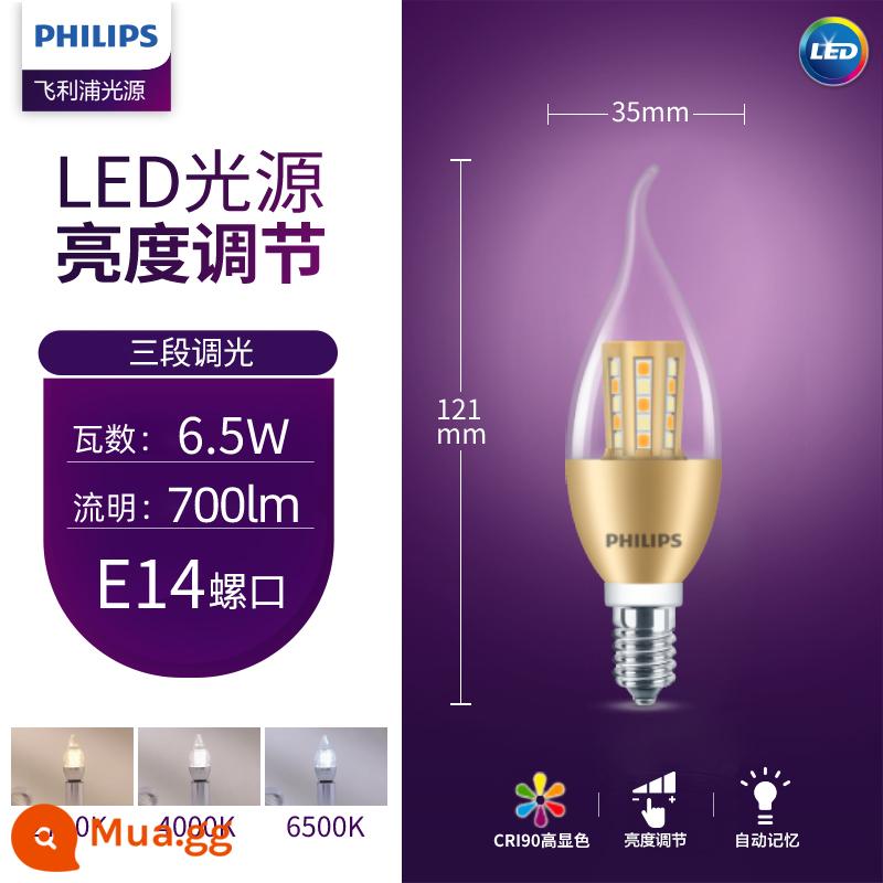 Đèn Led Philips Nến Tiết Kiệm Năng Lượng Đầu Bong Bóng Kéo Đuôi Bóng Đèn Nhỏ Hộ Gia Đình Siêu Sáng E14e27 Vít Pha Lê Đèn Chùm - Đuôi kéo pha lê [vàng 6,5W ba màu] Miệng vít nhỏ E14