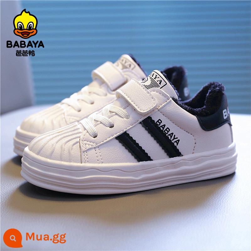 Baba Duck Children Shoes Boys With Velvet Shar Girl White Shoes 2022 Mùa đông New Two Cotton Sneakers - 21302 mét màu đen