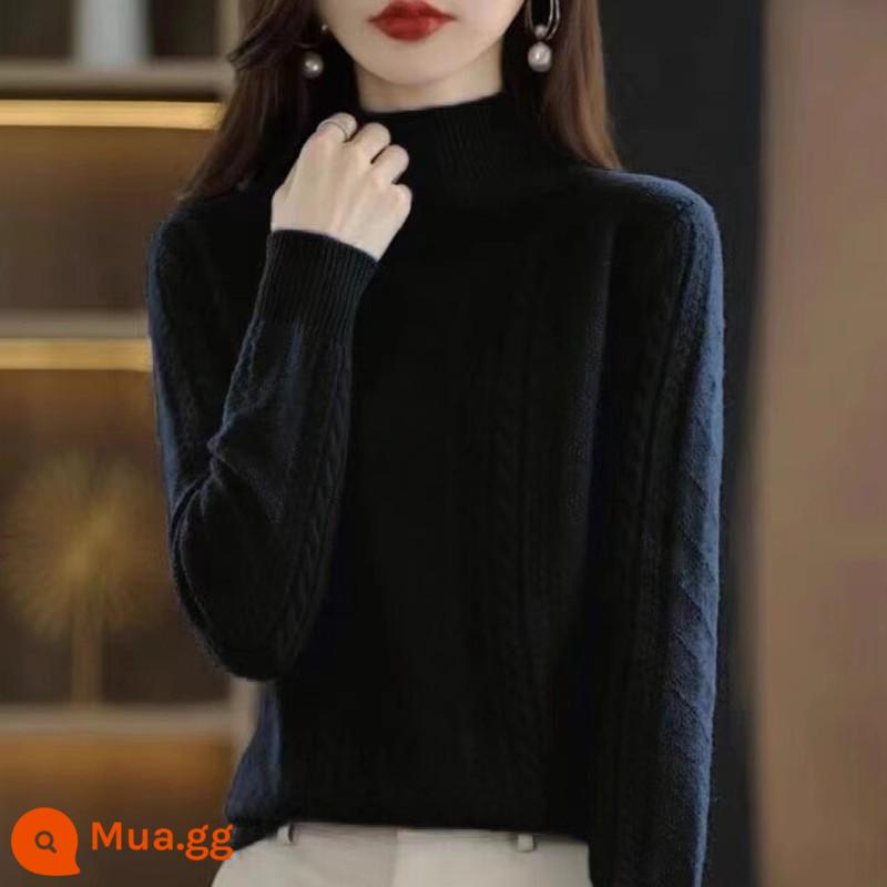 Ordos dày nữ áo len cao cổ mùa thu đông 2022 phong cách mới nổ đáy len cashmere 100 nguyên chất - Màu đen cổ điển