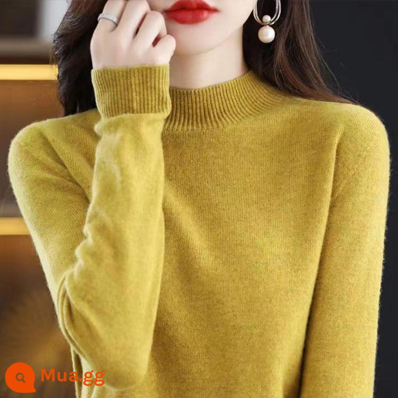 Ordos dày nữ áo len cao cổ mùa thu đông 2022 phong cách mới nổ đáy len cashmere 100 nguyên chất - màu vàng mù tạt