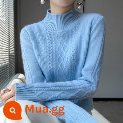 Ordos dày nữ áo len cao cổ mùa thu đông 2022 phong cách mới nổ đáy len cashmere 100 nguyên chất - cái hồ màu xanh