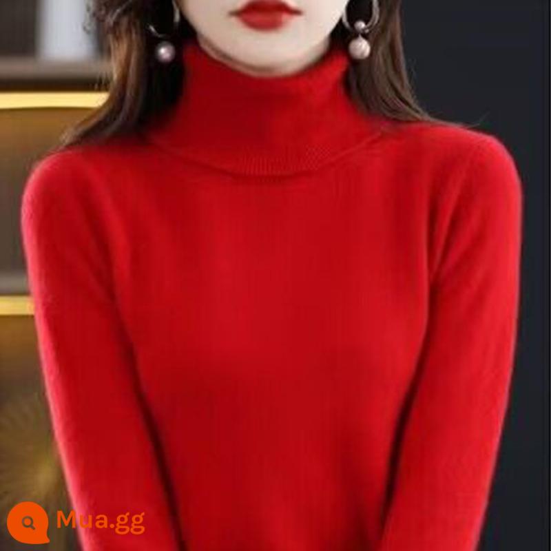 Ordos dày nữ áo len cao cổ mùa thu đông 2022 phong cách mới nổ đáy len cashmere 100 nguyên chất - lớn màu đỏ