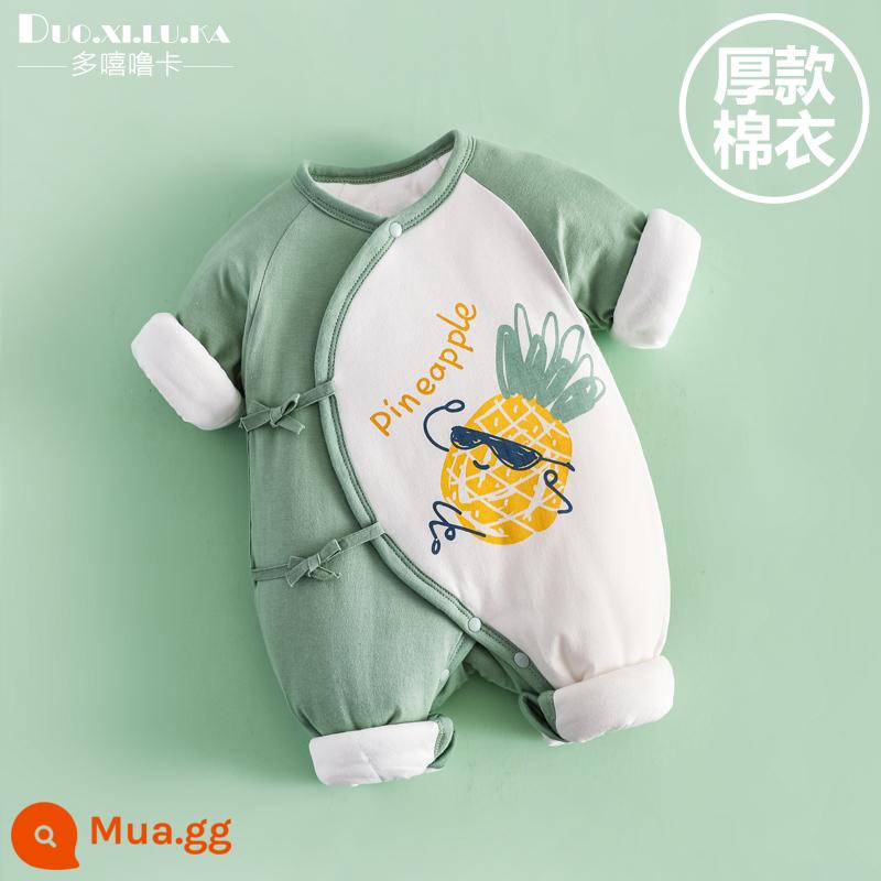 Jumpsuit sơ sinh mùa đông trăng tròn quần áo trẻ em nam nữ cho bé chần bông không xương nhà sư quần áo áo liền quần ấm áp sớm - dứa xanh