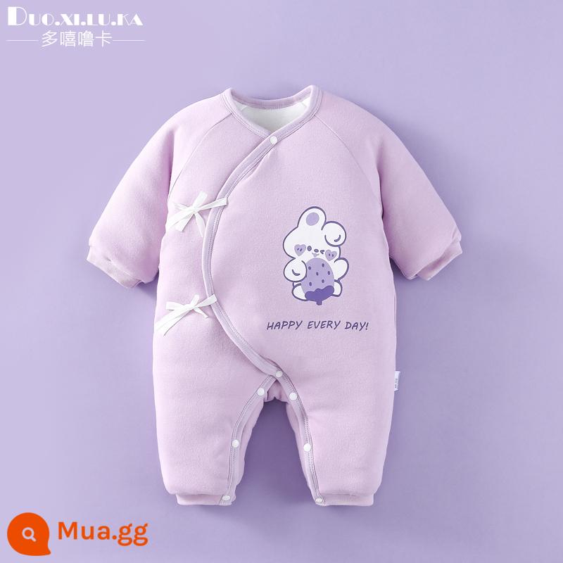 Jumpsuit sơ sinh mùa đông trăng tròn quần áo trẻ em nam nữ cho bé chần bông không xương nhà sư quần áo áo liền quần ấm áp sớm - Thỏ dâu tím