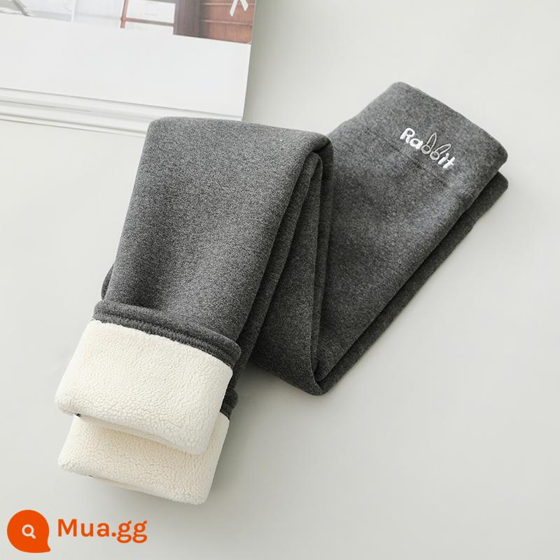 2023 mới thu đông bé gái quần bên trong bằng vải cotton nguyên chất cộng với quần một mảnh dày nhung cho bé mặc quần cotton ấm áp kiểu phương Tây - Lông cừu cực dày màu xám đậm (mặc ở vùng Đông Bắc)