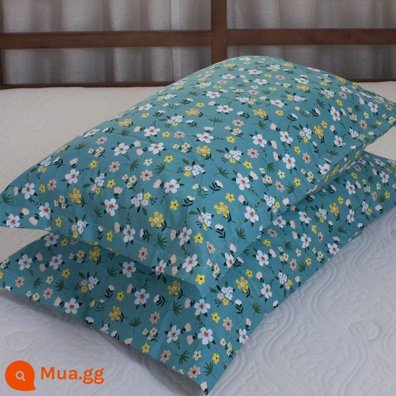 Một cặp vỏ gối cotton nguyên chất 100% cotton dày người lớn kích thước lớn 50X80 trẻ em vỏ gối nhỏ 48X74 - Cặp vỏ gối màu xanh hoa hướng dương