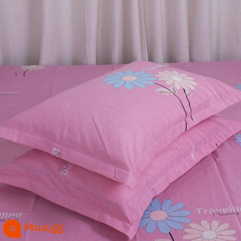 Một cặp vỏ gối cotton nguyên chất 100% cotton dày người lớn kích thước lớn 50X80 trẻ em vỏ gối nhỏ 48X74 - Đôi vỏ gối hoa huệ hồng