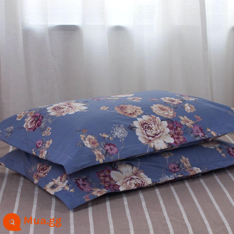 Một cặp vỏ gối cotton nguyên chất 100% cotton dày người lớn kích thước lớn 50X80 trẻ em vỏ gối nhỏ 48X74 - Đôi vỏ gối hoa nhài tím