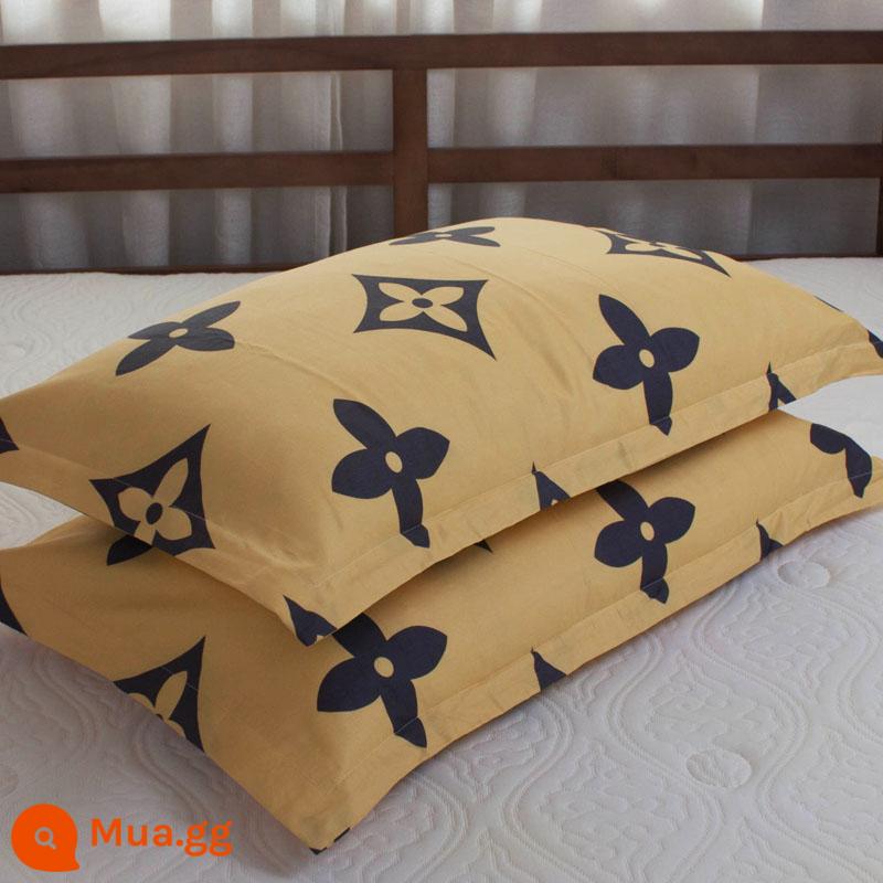 Một cặp vỏ gối cotton nguyên chất 100% cotton dày người lớn kích thước lớn 50X80 trẻ em vỏ gối nhỏ 48X74 - Cặp vỏ gối màu vàng gừng và cánh hoa