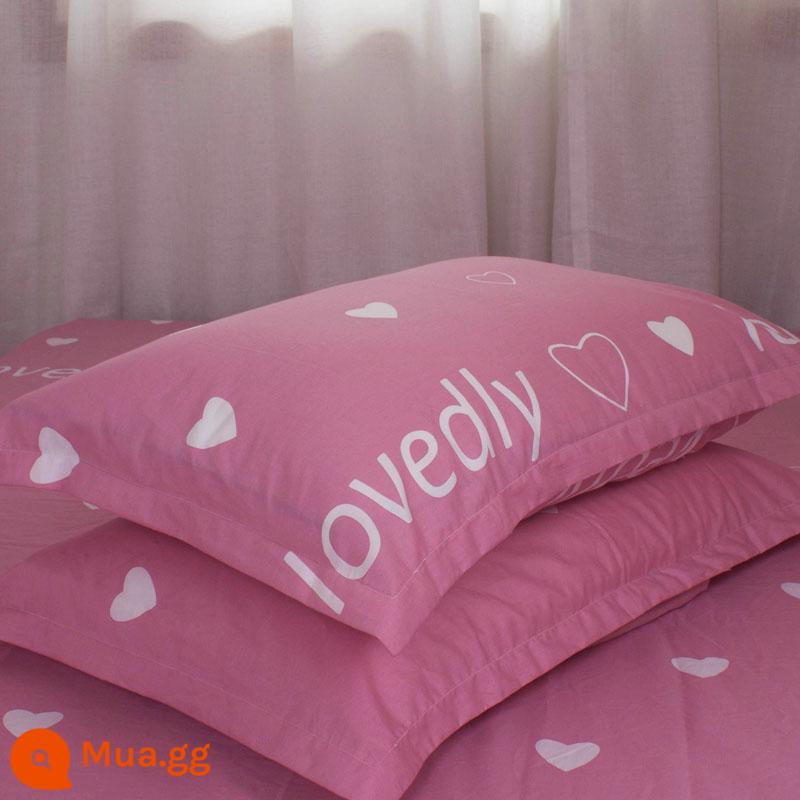 Một cặp vỏ gối cotton nguyên chất 100% cotton dày người lớn kích thước lớn 50X80 trẻ em vỏ gối nhỏ 48X74 - Cặp vỏ gối màu đỏ Thousand Hearts màu sen