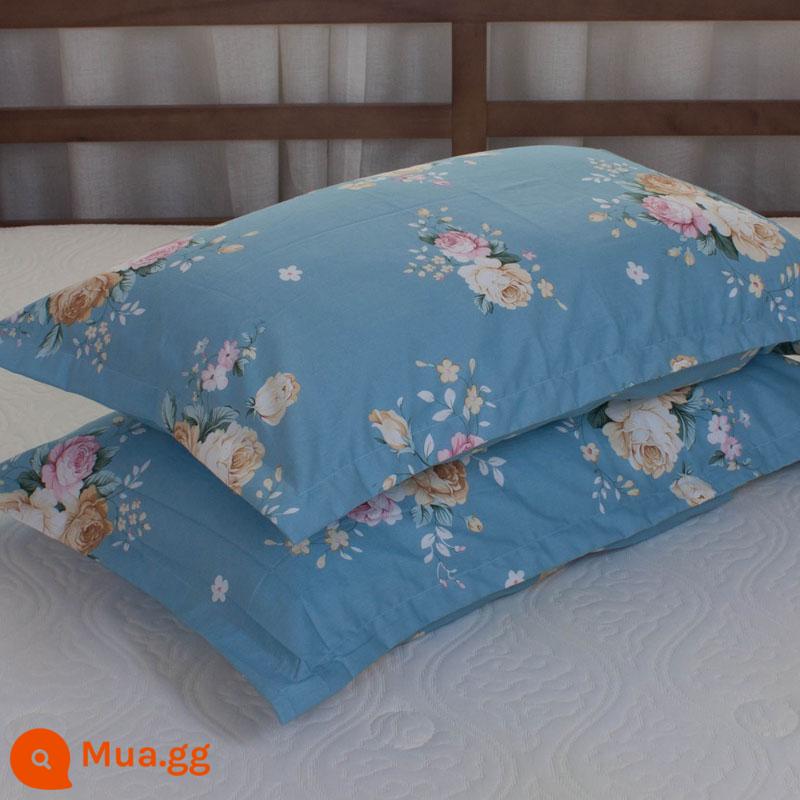 Một cặp vỏ gối cotton nguyên chất 100% cotton dày người lớn kích thước lớn 50X80 trẻ em vỏ gối nhỏ 48X74 - Cặp vỏ gối màu xanh dương Peacock