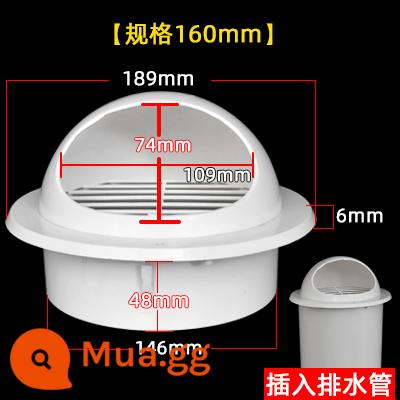 Mũ thoáng khí PVC chống mưa nắp 110 160 mái tường bên ngoài phạm vi mui xe xả bóng thông gió bìa cửa thoát khí 75 lỗ thông hơi - 160mm - mui xe thông hơi hai mảnh