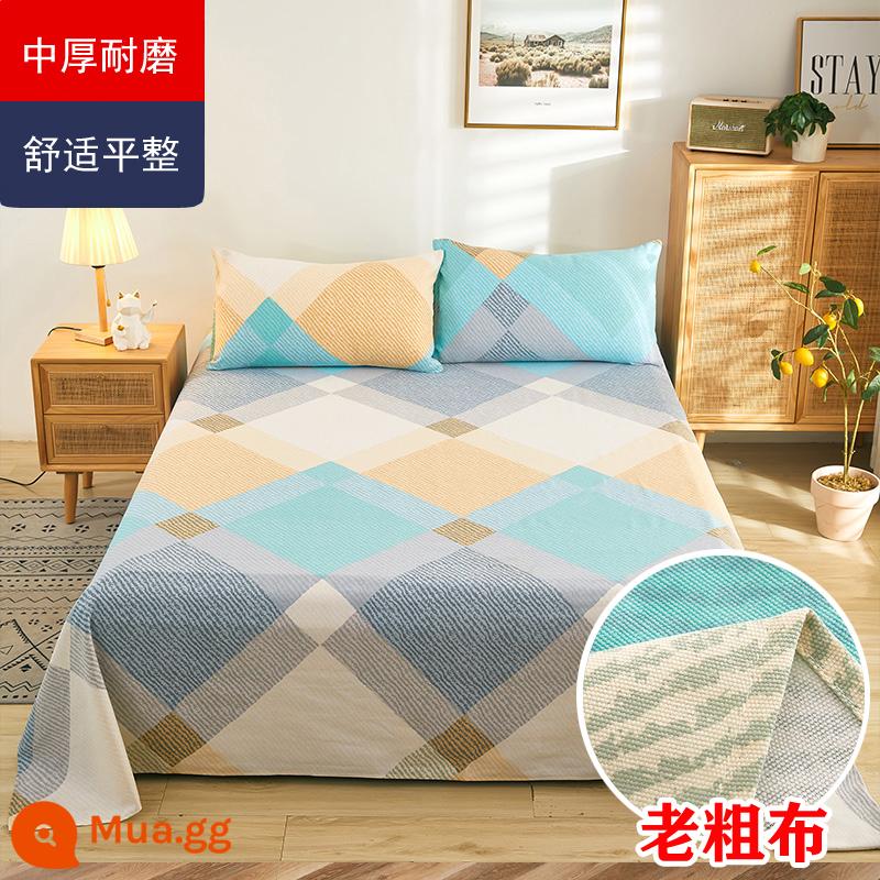 Ga Giường Cotton Đơn Mảnh Mùa Hè Dày Cũ Vải Thô Bộ 3 100 Cotton Linen Chần Gòn Đơn Ký Túc Xá Sinh Viên Thảm - Chất liệu cotton nguyên chất dày dặn - kẻ sọc cầu vồng