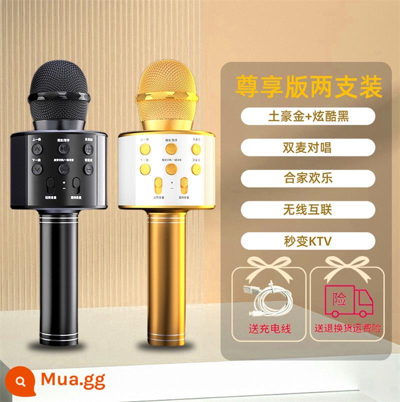 Micro Karaoke Micro Âm Thanh Tích Hợp Không Dây Bluetooth Tivi Trẻ Em Hát Quốc Gia Gia Đình KTV Thay Đổi Giọng Nói Họ - Hai gói kết nối không dây [đen mát + vàng đậm độc quyền] và song ca micrô kép