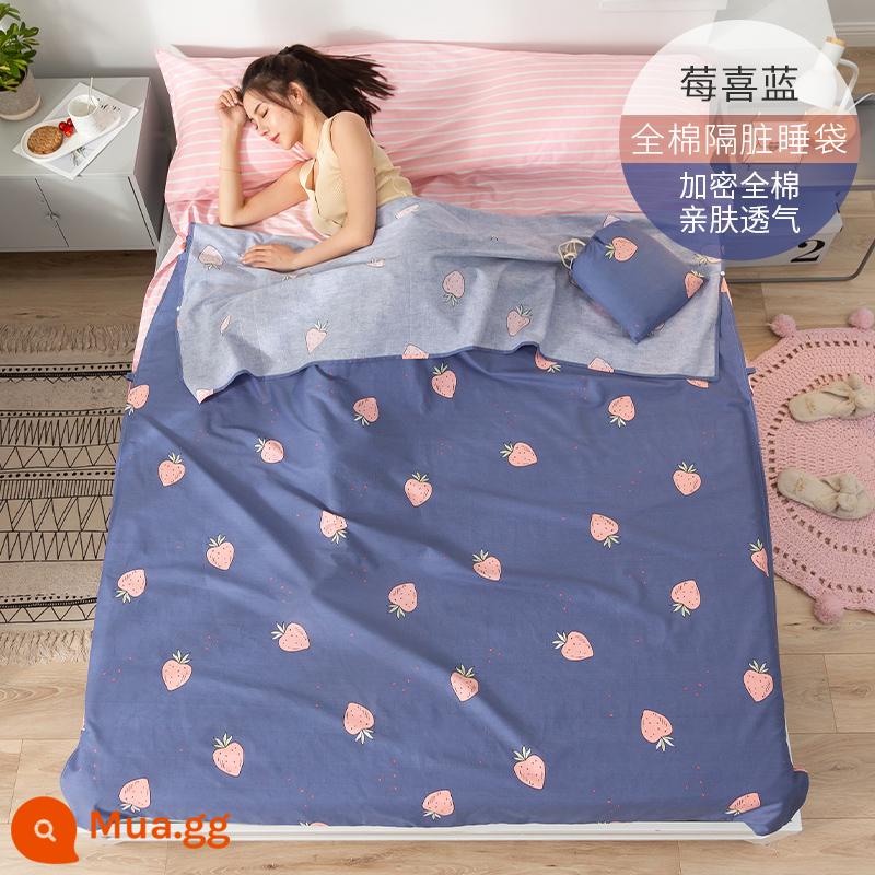 Cotton Khách Sạn Túi Ngủ Bẩn Người Lớn Di Động Tấm Du Lịch Đơn Và Đôi Vỏ Chăn Cotton Nguyên Chất Du Lịch Khách Sạn Hiện Vật - Màu xanh mâm xôi