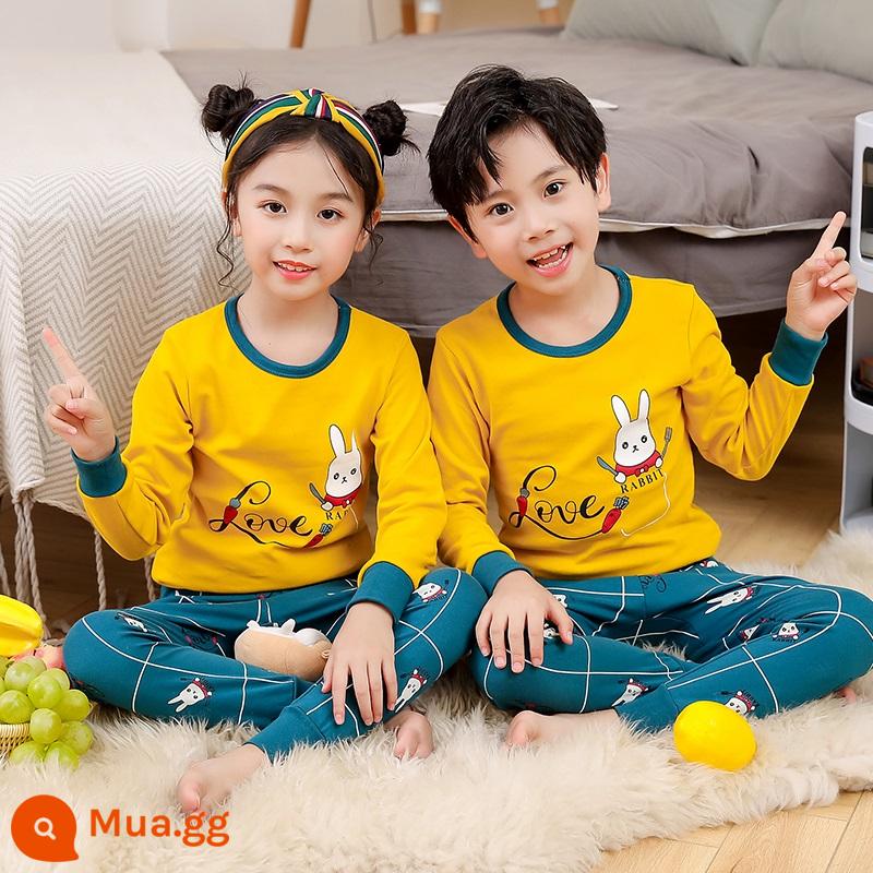 Bộ đồ lót trẻ em bằng cotton nguyên chất, áo len cotton mùa thu đông cho trẻ em cỡ lớn, áo len mỏng dài tay cho bé trai và bé gái, quần áo mùa thu cho bé, quần vệ sinh - Thỏ ớt