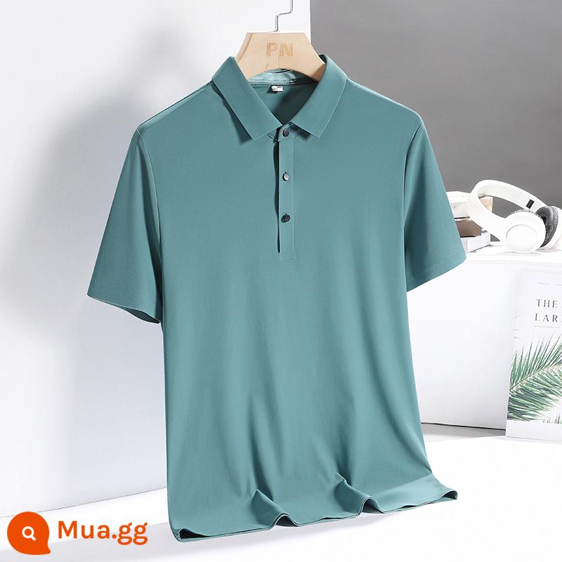 Áo sơ mi polo lụa băng không đánh dấu xu hướng mùa hè dành cho nam áo thun ngắn tay có ve áo rộng, phần mỏng, bộ trang phục bố thoáng khí nhanh khô - 6688 xanh biển