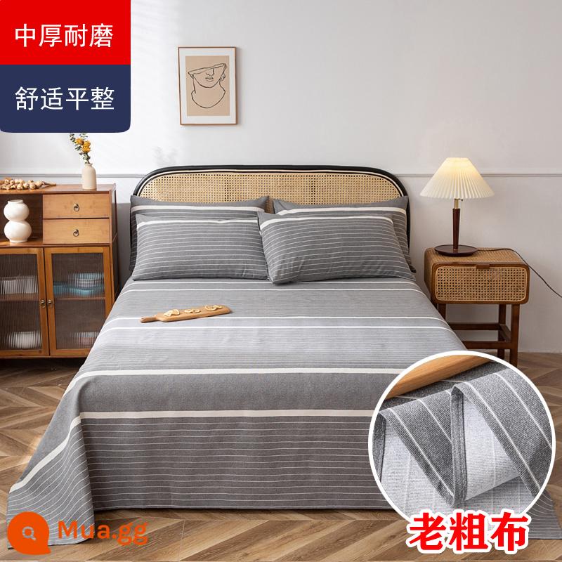 Ga Giường Cotton Đơn Mảnh Mùa Hè Dày Cũ Vải Thô Bộ 3 100 Cotton Linen Chần Gòn Đơn Ký Túc Xá Sinh Viên Thảm - Chất liệu cotton nguyên chất - xám mát