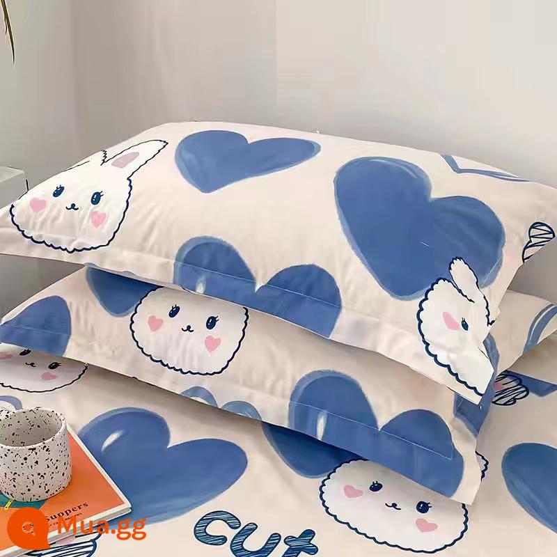 Vỏ gối cotton đã giặt sạch một cặp vỏ gối đơn 48cmx74cm ký túc xá sinh viên lõi gối trẻ em chuyên dụng cả đầu - màu xanh mia