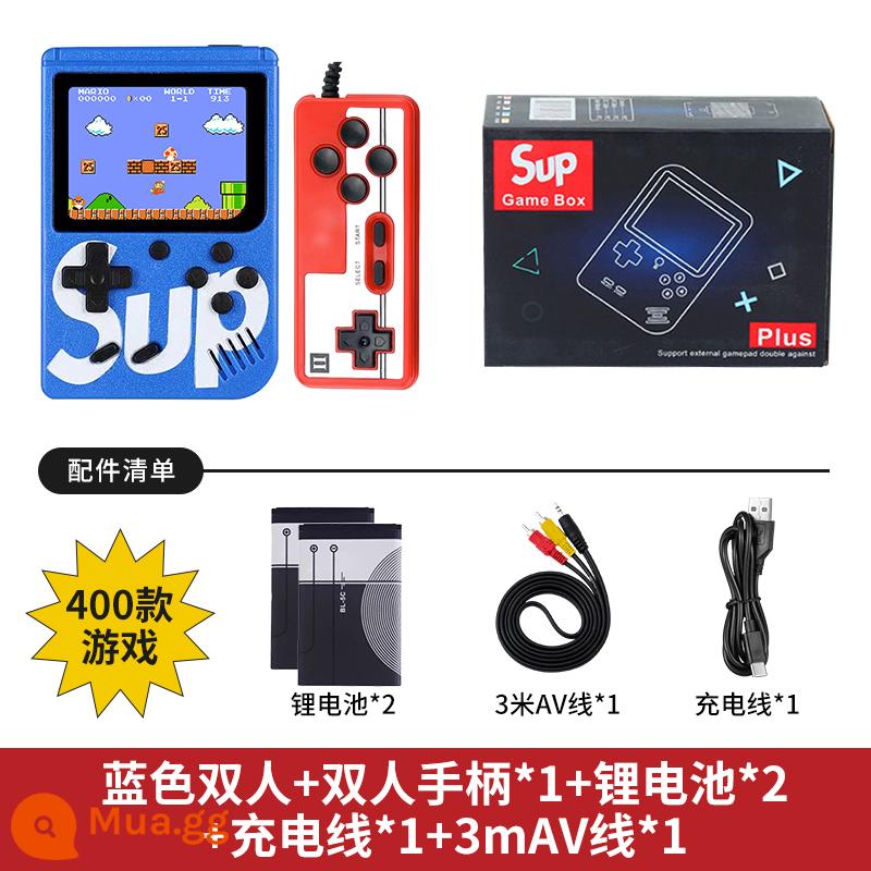 Máy chơi game cầm tay sup mới cầm tay hoài cổ retro cổ điển dành cho trẻ em Máy chơi game Tetris mini cầm tay psp đôi cùng phong cách Mario 2023 kết nối với TV hệ thống màn hình lớn - Nhân đôi màu xanh vui nhộn [400 trò chơi + cáp AV 3 m + 2 pin + tay cầm]