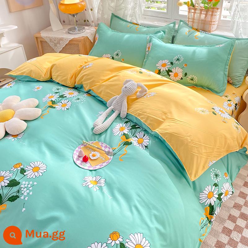 Vỏ chăn đơn mảnh 150x200x230 mùa đông ký túc xá sinh viên đơn nguyên chất giặt sạch cotton chần đơn 1.5m chải vỏ chăn - bông cúc nhỏ