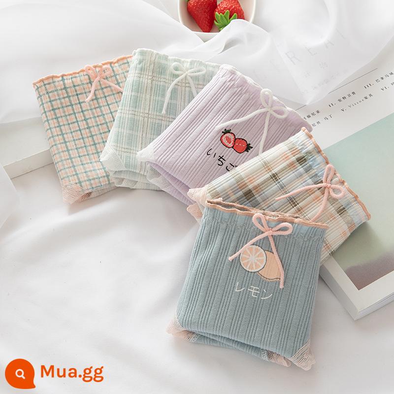 Quần lót cotton cho bé gái từ trung tuổi trở lên quần an toàn quần sịp cotton cho bé gái 100% cotton kháng khuẩn 12-15 tuổi - Kết hợp 5 sọc dâu tây tím mới