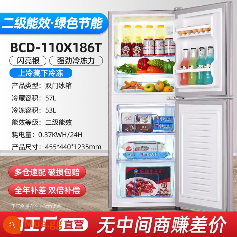 [Hiệu quả năng lượng cấp 1] Tủ lạnh nhỏ hộ gia đình Cho thuê ký túc xá Tủ đông lạnh mini Tủ lạnh tiết kiệm năng lượng hai cửa - Cửa đôi/186T ✅Bạc/ngăn lạnh trên và đông lạnh dưới