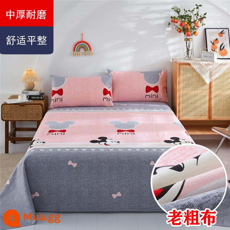 Ga Giường Cotton Đơn Mảnh Mùa Hè Dày Cũ Vải Thô Bộ 3 100 Cotton Linen Chần Gòn Đơn Ký Túc Xá Sinh Viên Thảm - Chất liệu cotton nguyên chất dày dặn - chuột dễ thương