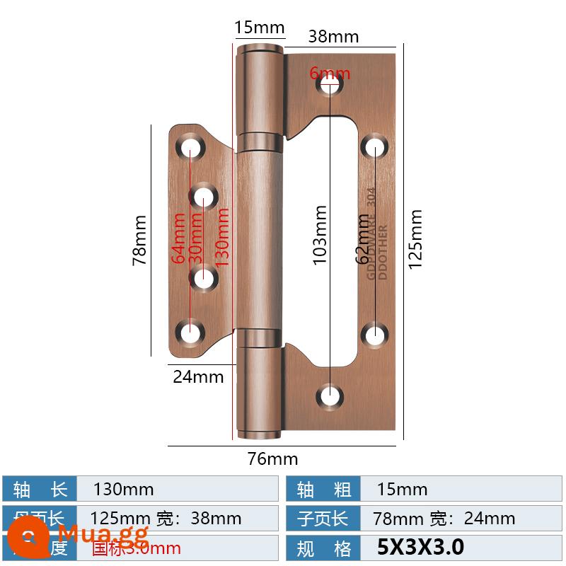 Bản lề mẹ chồng bằng thép không gỉ Cửa chịu lực cửa gỗ Bản lề 4 inch 5 inch Cửa đệm gấp lá lỏng mở và đóng - Mẹ chồng inox 5 inch đồng đỏ [3mm] tiêu chuẩn quốc gia