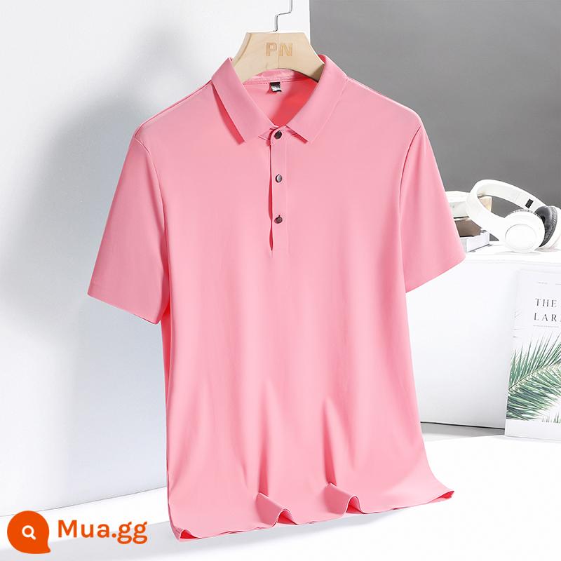 Áo sơ mi polo lụa băng không đánh dấu xu hướng mùa hè dành cho nam áo thun ngắn tay có ve áo rộng, phần mỏng, bộ trang phục bố thoáng khí nhanh khô - 6688 Thu Hải Đường Đỏ