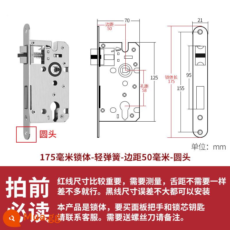 Thép không gỉ thân khóa lõi khóa trong nhà phòng ngủ chốt cửa khóa cửa gỗ đa năng cửa phòng bộ khóa phòng hộ gia đình tắt tiếng - Đầu 50 vòng lò xo nhẹ 175