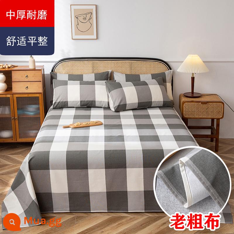 Ga Giường Cotton Đơn Mảnh Mùa Hè Dày Cũ Vải Thô Bộ 3 100 Cotton Linen Chần Gòn Đơn Ký Túc Xá Sinh Viên Thảm - Chất liệu cotton nguyên chất - lưới màu xám