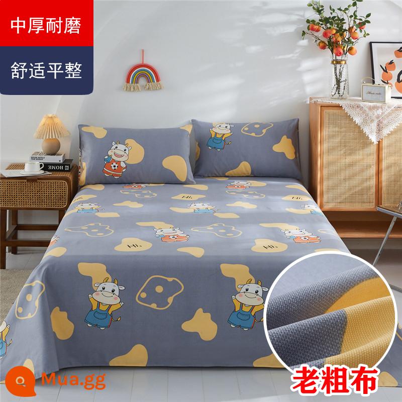 Ga Giường Cotton Đơn Mảnh Mùa Hè Dày Cũ Vải Thô Bộ 3 100 Cotton Linen Chần Gòn Đơn Ký Túc Xá Sinh Viên Thảm - Chất liệu cotton nguyên chất dày - Mengniu xám