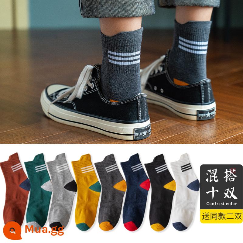 Vớ nam tính giữa, mồ hôi, mùa xuân đen, mùa thu và mùa đông nam không -cotton Stockings Thể thao Hệ thống Nhật Bản - Mười cặp bộ 2