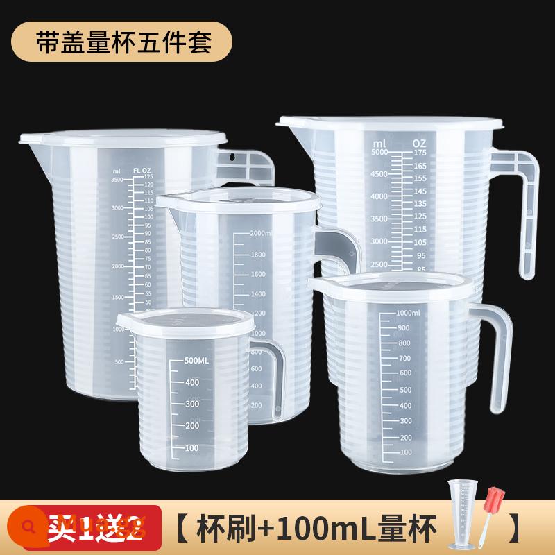 Cốc định lượng quán trà sữa nhựa dung tích lớn xô nhỏ đặc biệt 1000ml5000ml cấp thực phẩm gia dụng - Bộ 5 món - cốc đong (có nắp)