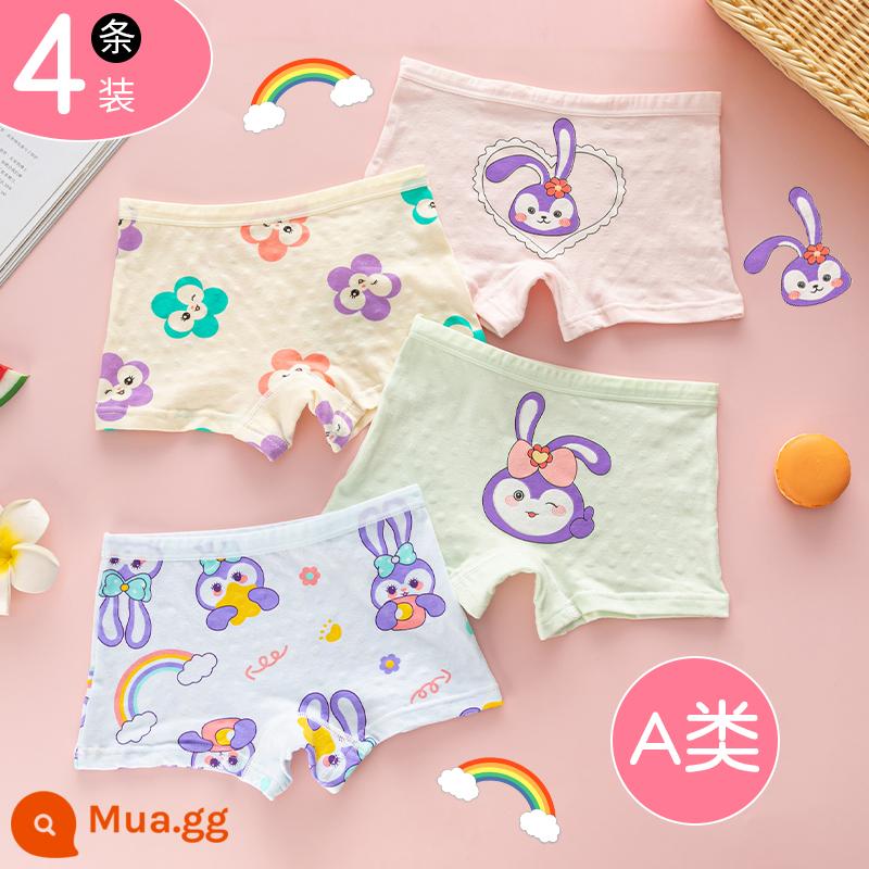 Quần lót trẻ em nữ cho bé quần lót boxer cotton nguyên chất cotton trung và lớn bé trai và bé gái quần vuông an toàn phần mỏng mùa hè - Bộ 4 mẫu mỏng: Thỏ Nhỏ (Bông nguyên chất loại A không có PP)