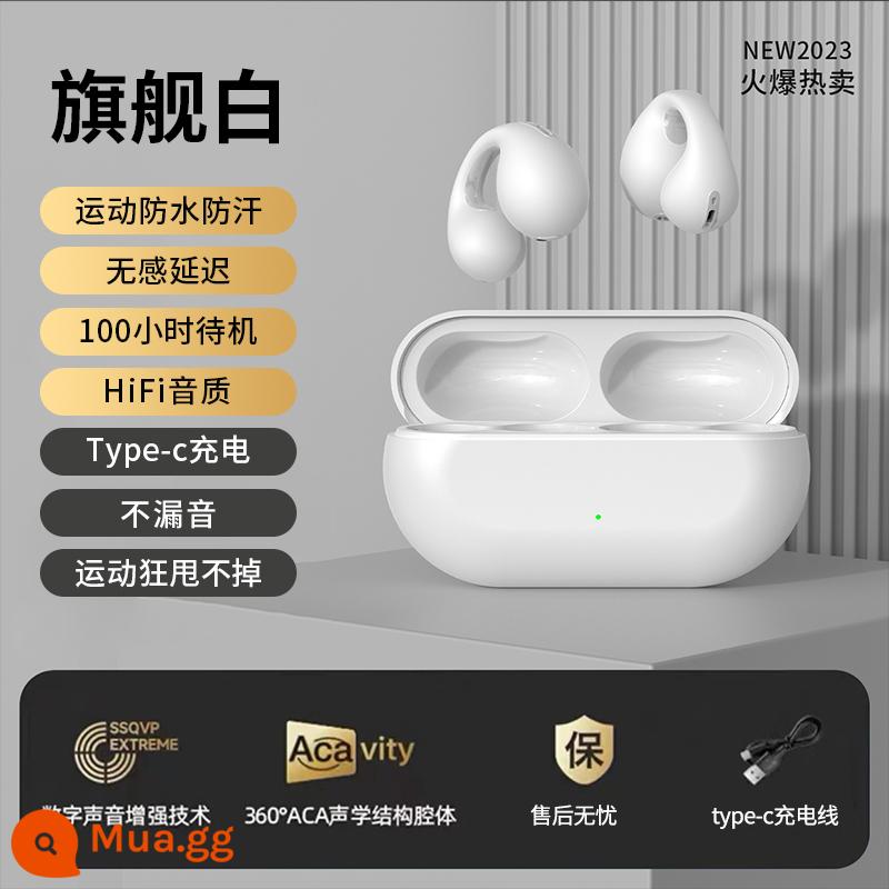 Tai nghe bluetooth dẫn xương không chui vào tai dạng móc tai clip pin siêu dài thể thao chạy true wireless 2023 new - [Flagship White] Không rò rỉ âm thanh + không đau khi đeo lâu