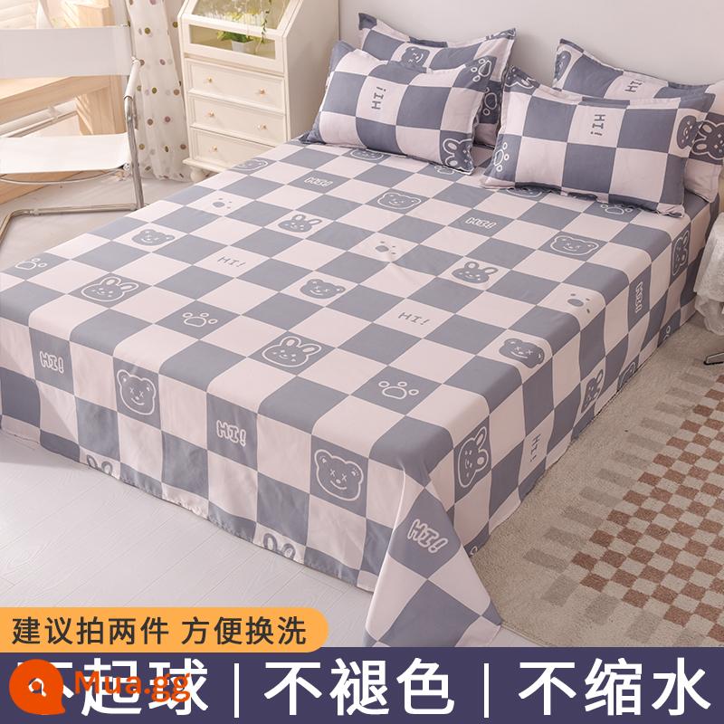 Ga trải giường đơn mảnh mùa đông ký túc xá sinh viên con đơn 1,5 m đã giặt cotton chải mền vỏ gối đơn ba món đôi - Gấu Xám 2