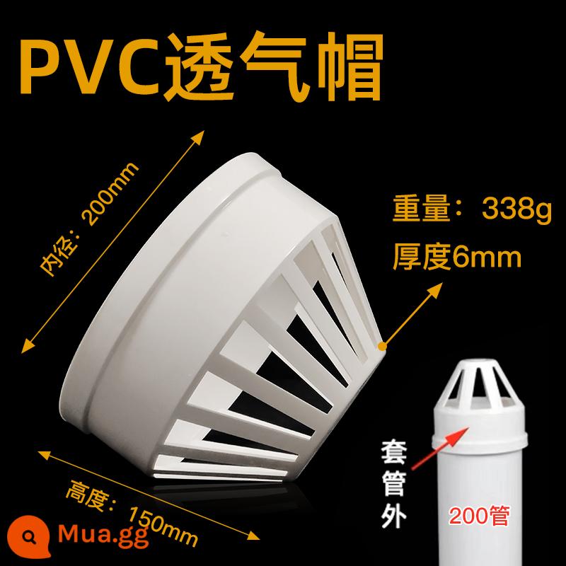 Mũ thoáng khí PVC chống mưa nắp 110 160 mái tường bên ngoài phạm vi mui xe xả bóng thông gió bìa cửa thoát khí 75 lỗ thông hơi - Mũ thoáng khí 200mm