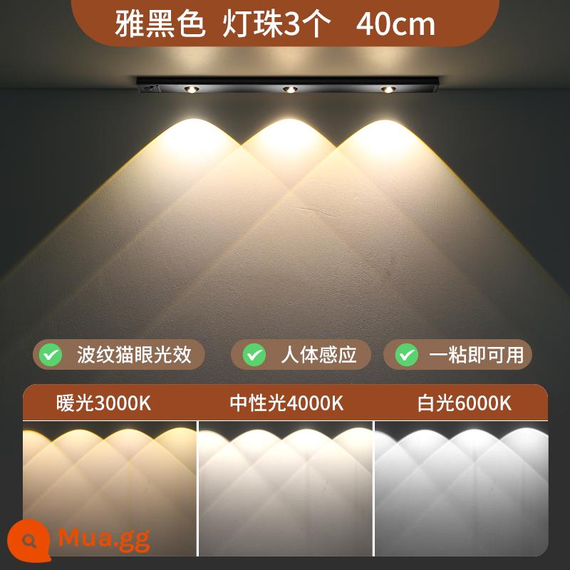 Đồi nhỏ đèn cảm ứng hút từ sạc tủ rượu tủ quần áo hiên tủ giày lối vào đèn cảm ứng sáng khi có người đến - Đèn ba hạt màu đen-40CM-3 màu đen trang nhã-chiếu sáng ba tông màu