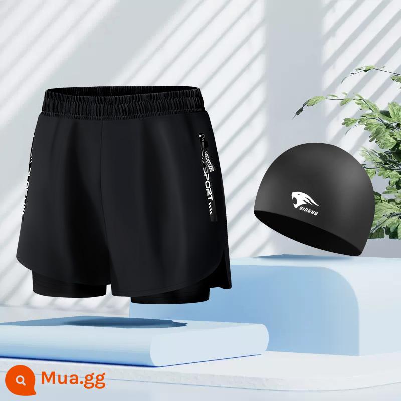 Quần bơi nam chống ngượng 2023 mới nhanh khô quần lót boxer cỡ lớn bơi suối nước nóng chuyên nghiệp trọn bộ thiết bị - Mũ bơi 104+ màu đen